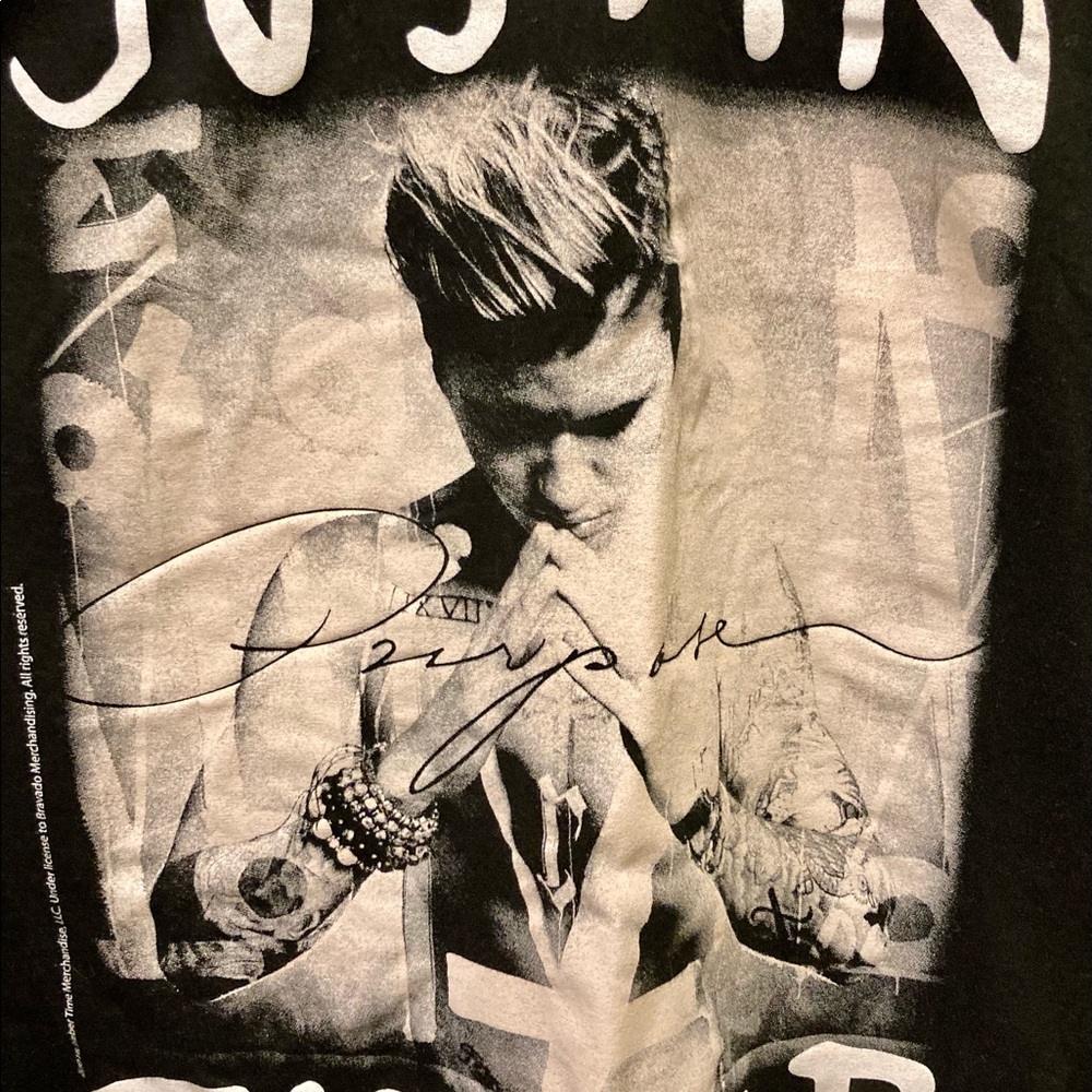 AUTHENTIC 2016 JUSTIN BIEBER CONCERT T-SHIRT XL BLACK PURPOSE TOUR BAND MUSIC.